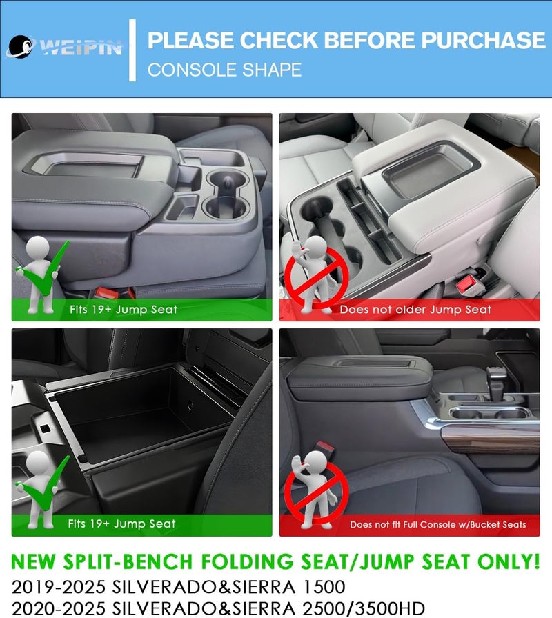 WEIPIN for Center Console Tray Compatible with 2019-2026 Chevy Silverado 1500& 2020-2026 Silverado 2500HD 3500HD (Split-Bench Folding Seat) Armrest Storage Box Console Organizer ABS Materials - Image 2